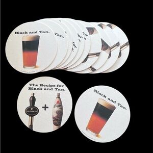 Vintage 1994 Lot Of 12 Guinness and Harp Ale Black and Tan Beer Coasters